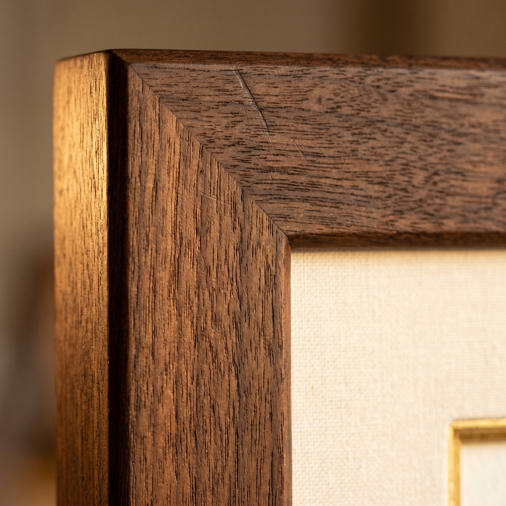 Textura de acabamento artesanal em moldura com folha aplicada à mão · Atelier M8